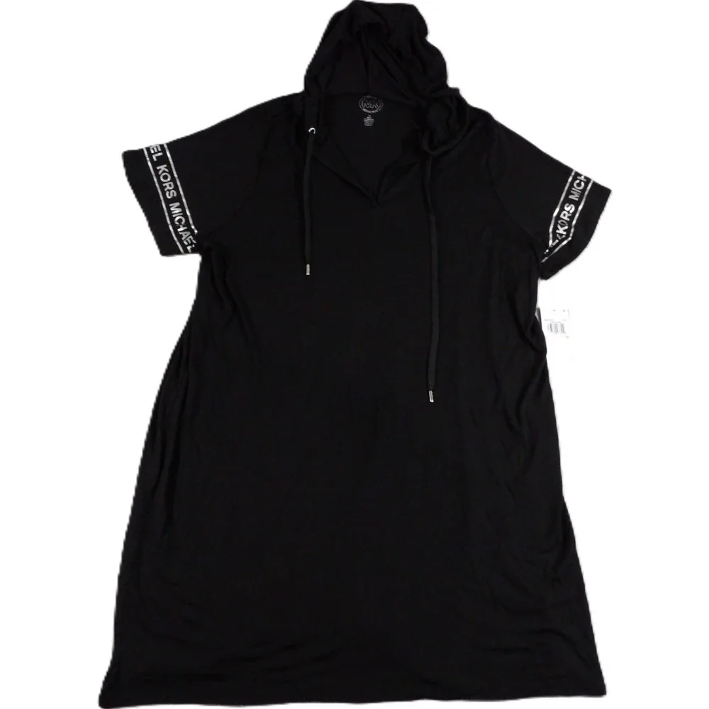 NWT Michael Kors Core of Kors Hoodie Dress Heavy Knit Mini Lounge Women 2X Black